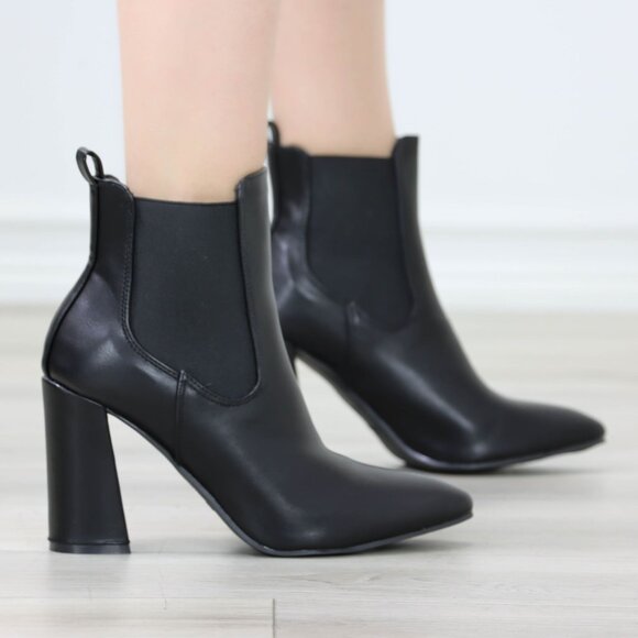 Womens High Heel Ankle Boots Pointed Toe Elastic Gore Booties Synthetic Leather - Picture 10 of 12